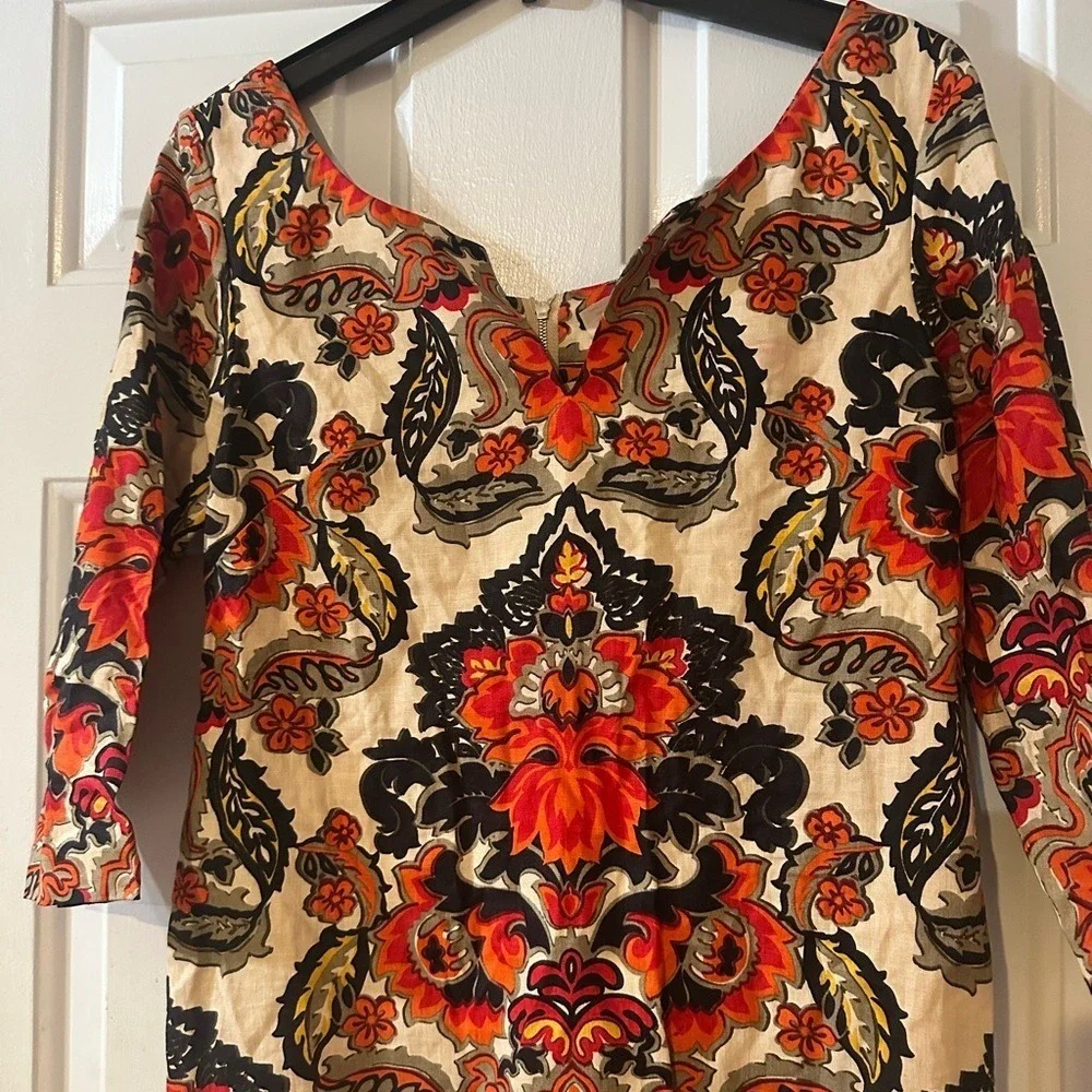 J‎ Crew Dress 100% Linen Floral Shift Dress with Pockets. Size 4.